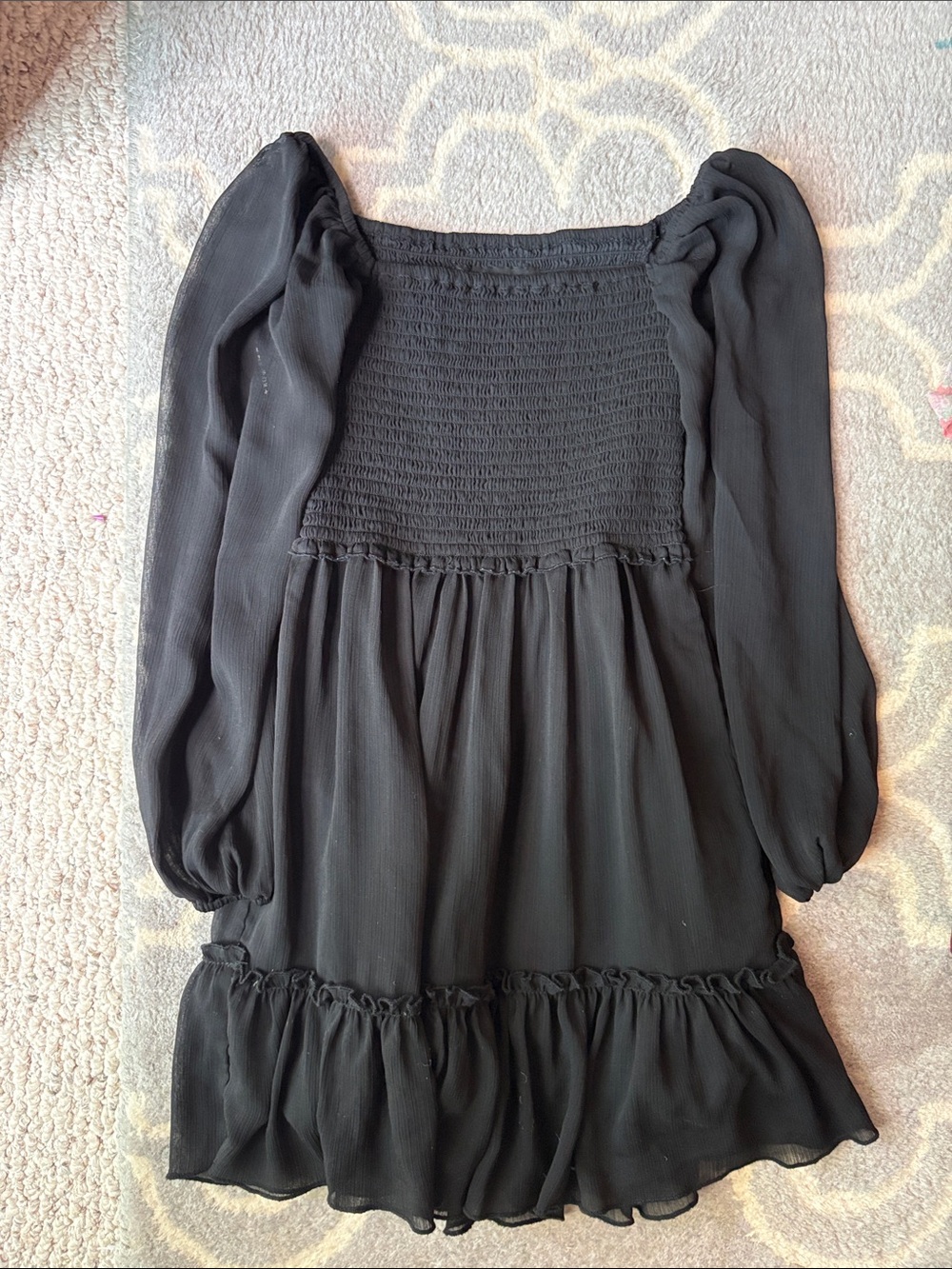 Katie J NYC Black Long-Sleeve Smocked Bodice Dress